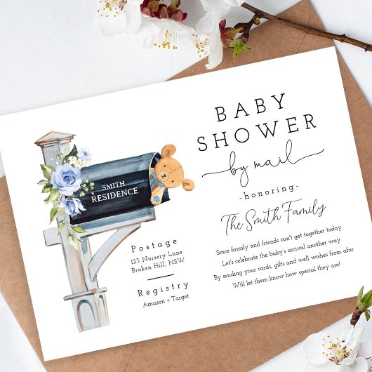 Floral Blue Long Distance Baby Shower Einladung