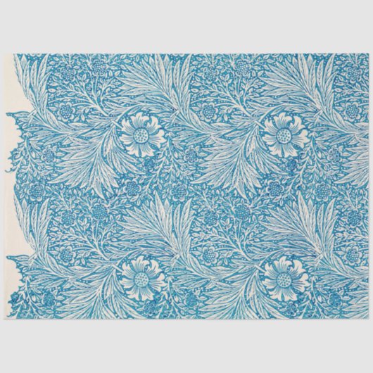 Floral Blue Marigold Ephemera Dekoupage Pattern Seidenpapier (Vorderseite)