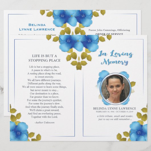 Floral Blue Memorial oder Beerdigung Service Progr (Vorne/Hinten)
