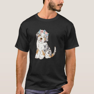 Floral Blue Merle Aussiedoodle Aussie Doodle Mama T-Shirt