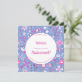 Floral Blue Modern bin meine Bridesmaid Einladung (Stehend Vorderseite)