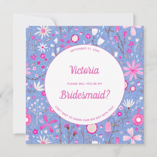 Floral Blue Modern bin meine Bridesmaid Einladung (Vorderseite)