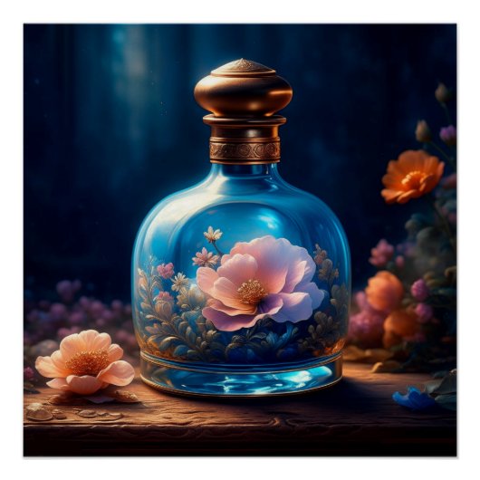 Floral Blue Parfüm Flasche Poster (Vorderseite)