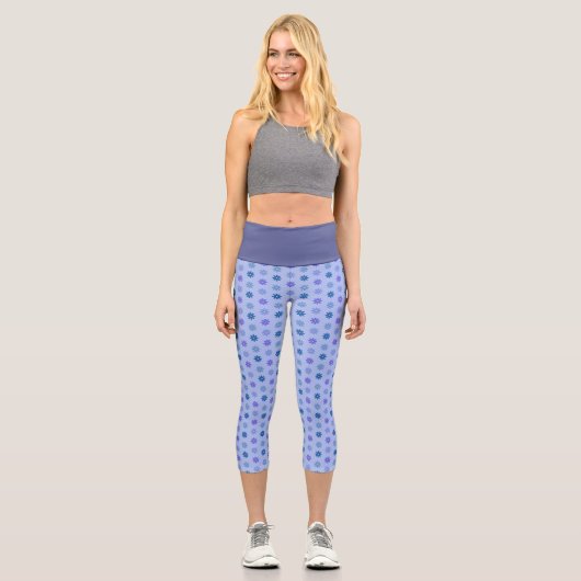 Floral Blue Pattern Capri Leggings (Vorderseite)