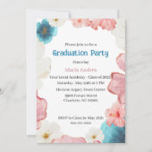 Floral Blue & Pink Graduation Einladung (Vorderseite)