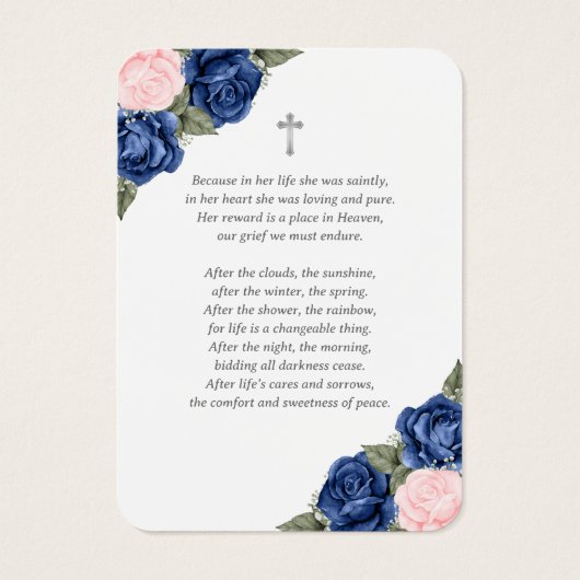 Floral Blue Pink Silver Memorial Beerdigung Gebet (Rückseite)