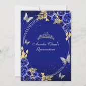 Floral Blue Silver Tiara Butterfly Mis Quinceañera Einladung (Rückseite)