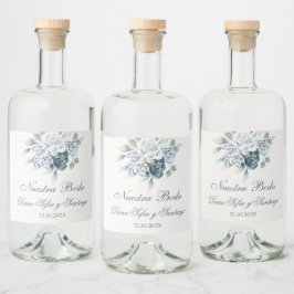Floral Blue Spanish Wedding Alkoholflaschenetikett