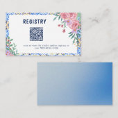 Floral Blue Tile Brautparty Umschließungskarte Visitenkarte (Vorne/Hinten)