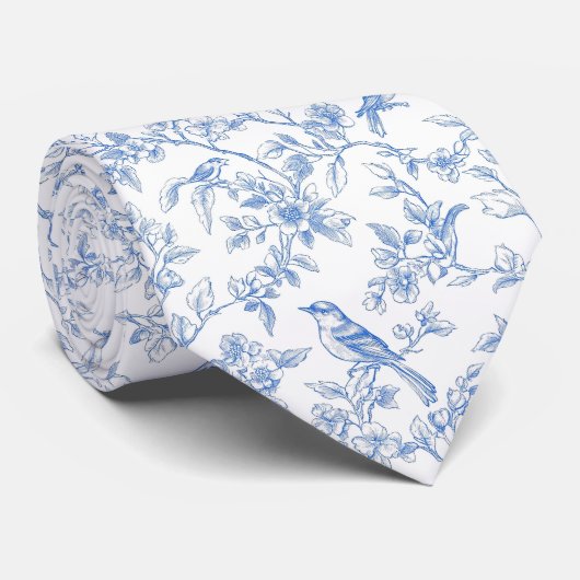 Floral blue toile de jouy neck tie krawatte (Gerollt)