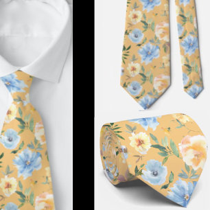 Floral Blue und Gold Blume Neck Tie Necktie Krawatte