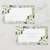 Floral Blue und Green Map Reisethema Platzkarte (Vorne/Hinten)