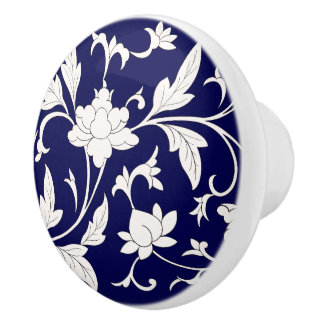 Floral Blue & White Chinoiserie Keramikknauf