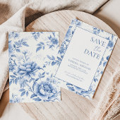 Floral Blue White Toile De Jouy Foto Save The Date