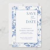 Floral Blue White Toile De Jouy Save The Date (Vorderseite)