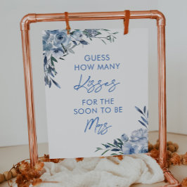 Floral Blue Wie viele Kisses Brautparty Game Poster