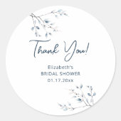 Floral Blue Winter Botanical Danke Runder Aufkleber (Vorderseite)