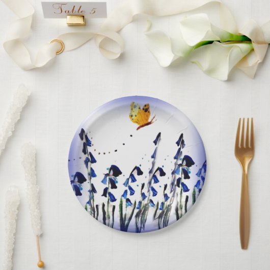 Floral Bluebells Butterfly Pappteller (Hochzeit)