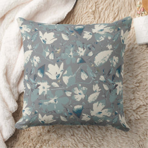 Floral Blues Blume Aquarellfarben-Muster Kissen
