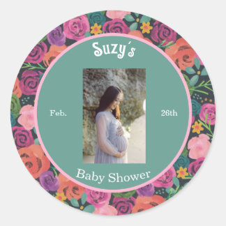 Floral Blume Botanische Girl-Babydusche Runder Aufkleber