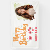 Floral Blume Happy Birthday Handlettering Foto Banner (Vertikal)