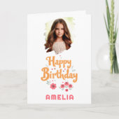Floral Blume Happy Birthday Handlettering Foto Karte (Vorderseite)