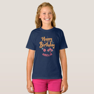 Floral Blume Happy Birthday Handschrift T-Shirt