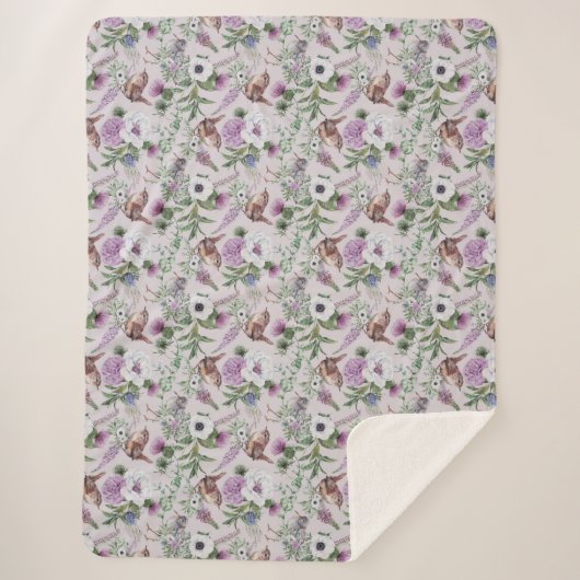 Floral Blume Lupin Thistle Bird Scottish Pattern Sherpadecke (Vorderseite)