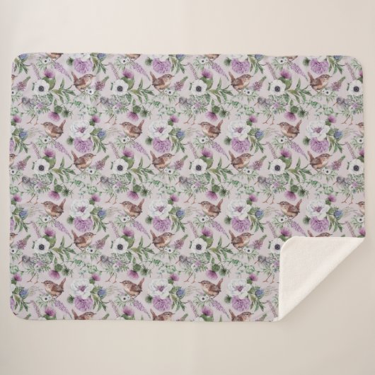 Floral Blume Lupin Thistle Bird Scottish Pattern Sherpadecke (Vorderseite (Horizontal))