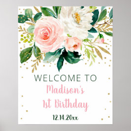 Floral Blush Gold Boho Geburtstag Willkommen Poster