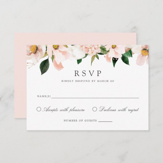 Floral Blush Magnolia Hydrangea Elegante RSVP-Kart Einladung (Vorne/Hinten)