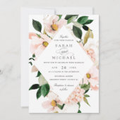 Floral Blush Magnolia Hydrangea Hochzeit Einladung (Vorderseite)