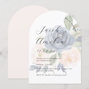 Floral Blush Navy Moderne Arch Engagement Party   Einladung