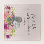 Floral Blush Peonies Trendy Script Mr. and Mrs. Puzzle (Horizontal)