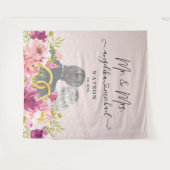 Floral Blush Peonies Trendy Script Mr. and Mrs. Wandteppich (Vorderseite (Horizontal))