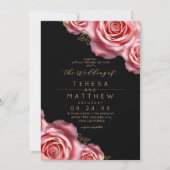 Floral Blush Pink and Black Modern Wedding Einladung (Vorderseite)