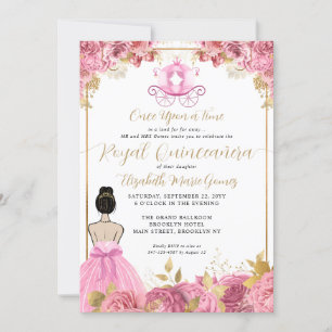 Floral Blush Pink Aschenputtel Royal Quinceanera Einladung