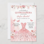 Floral Blush Pink Bilingual Spanish Quinceanera Einladung (Vorderseite)