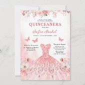 Floral Blush Pink Bilingual Spanish Quinceanera Einladung (Rückseite)