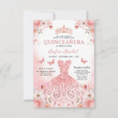 Floral Blush Pink Bilingual Spanish Quinceanera Einladung (Vorderseite)
