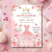 Floral Blush Pink Bilingual Spanish Quinceanera
