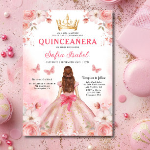 Floral Blush Pink Bilingual Spanish Quinceanera Einladung