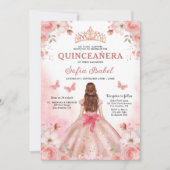 Floral Blush Pink Bilingual Spanish Quinceanera Einladung (Vorderseite)