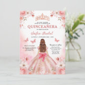Floral Blush Pink Bilingual Spanish Quinceanera Einladung (Stehend Vorderseite)