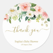 Floral Blush Pink Gold Botanisch Danke Sticker (Vorderseite)