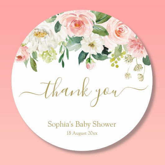 Floral Blush Pink Gold Botanisch Danke Sticker