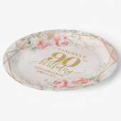Floral Blush Pink Gold Frame Custom 90th Birthday  Pappteller (Schrägansicht)