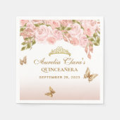 Floral Blush Pink Gold Tiara Butterfly Quinceañera Serviette (Vorderseite)