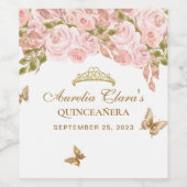 Floral Blush Pink Gold Tiara Butterfly Quinceañera Weinetikett (Einzelnes Label)