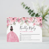 Floral Blush Pink Quinceanera RSVP Card (Stehend Vorderseite)